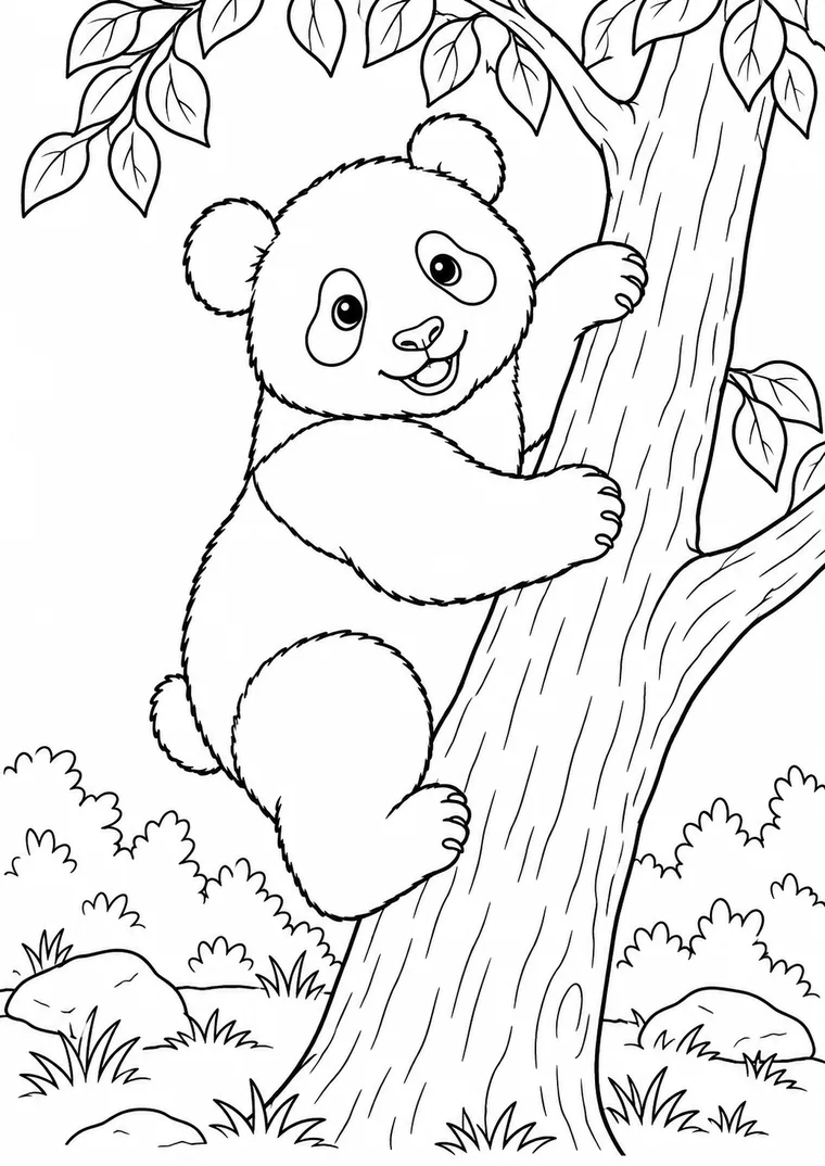 Pandabär klettert am Baum