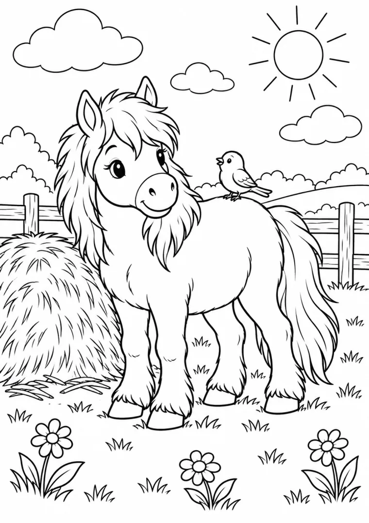 Pony mit kleinem Vogel
