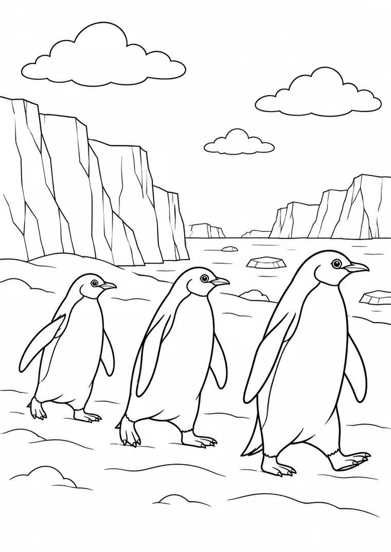 Drei Pinguine im Schnee