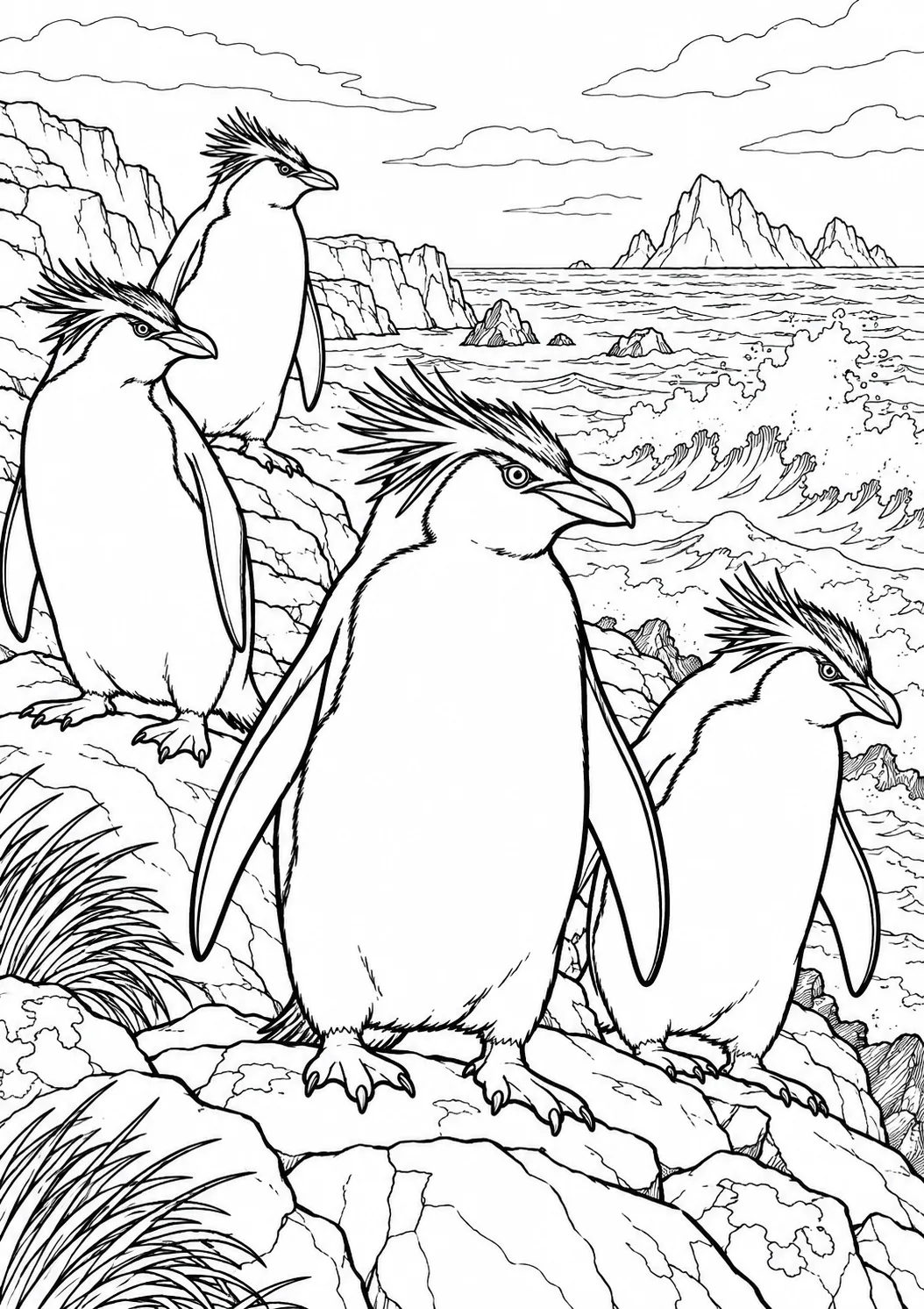 Felsenpinguine an der Küste