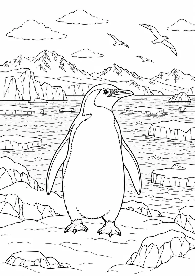 Pinguin an der Eisküste