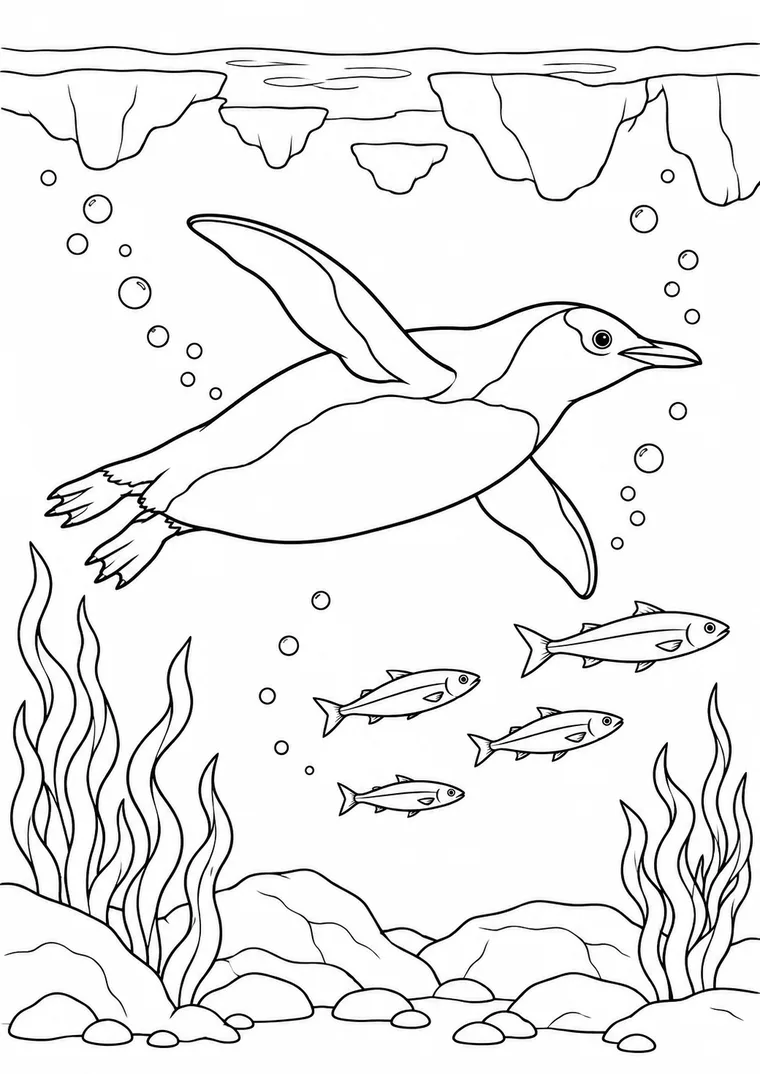 Pinguin schwimmt unter dem Eis