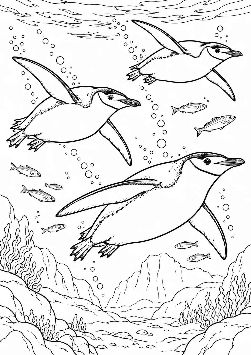 Zügelpinguine unter Wasser
