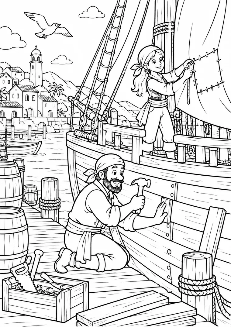Piraten reparieren ihr Schiff