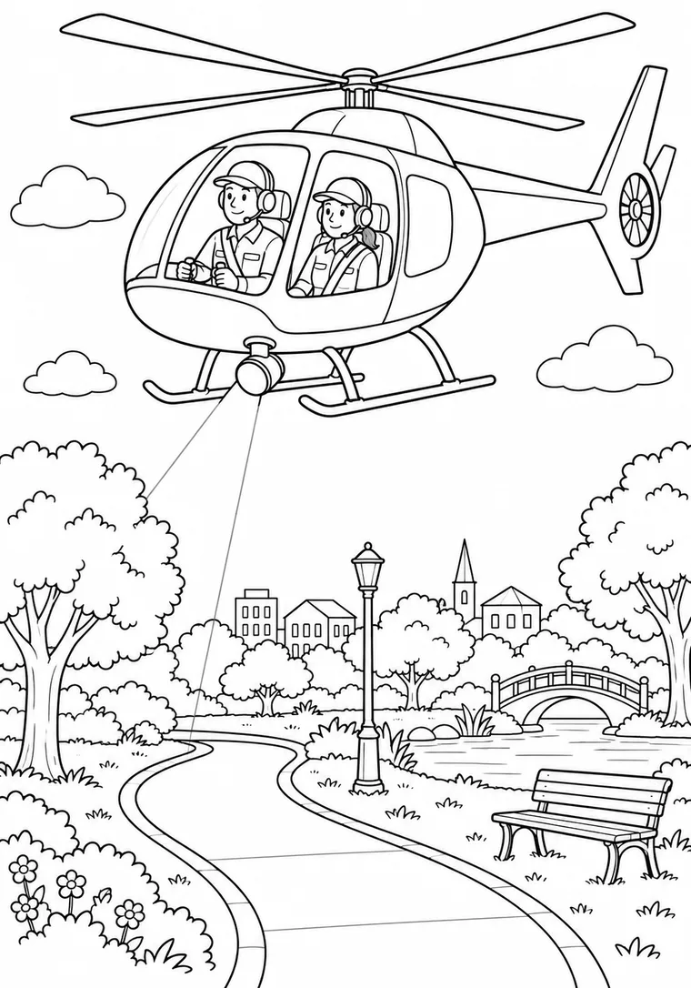 Polizeihubschrauber über dem Park