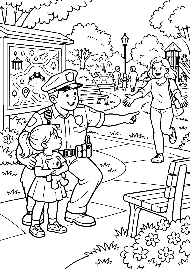 Polizist hilft einem verlaufenen Kind