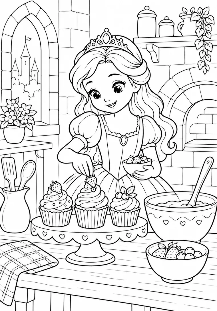 Prinzessin beim Backen von Cupcakes