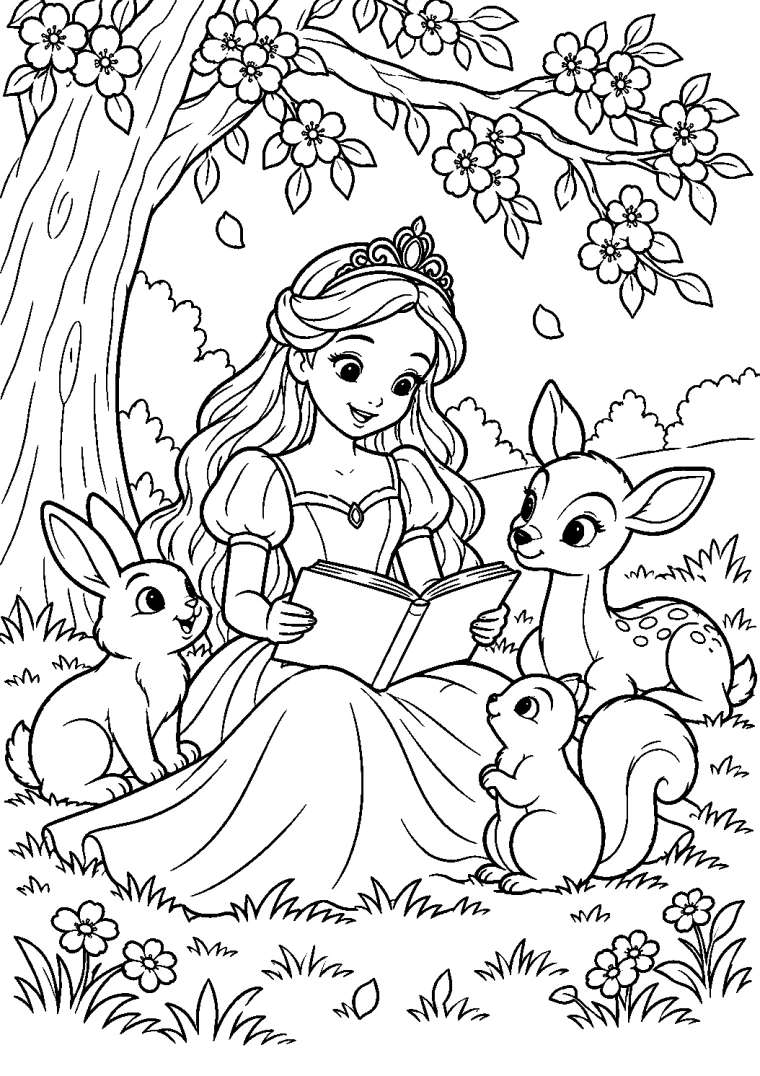 Prinzessin liest Waldtieren vor