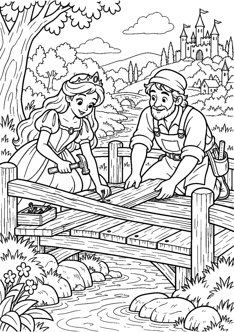 Prinzessin repariert eine Holzbrücke