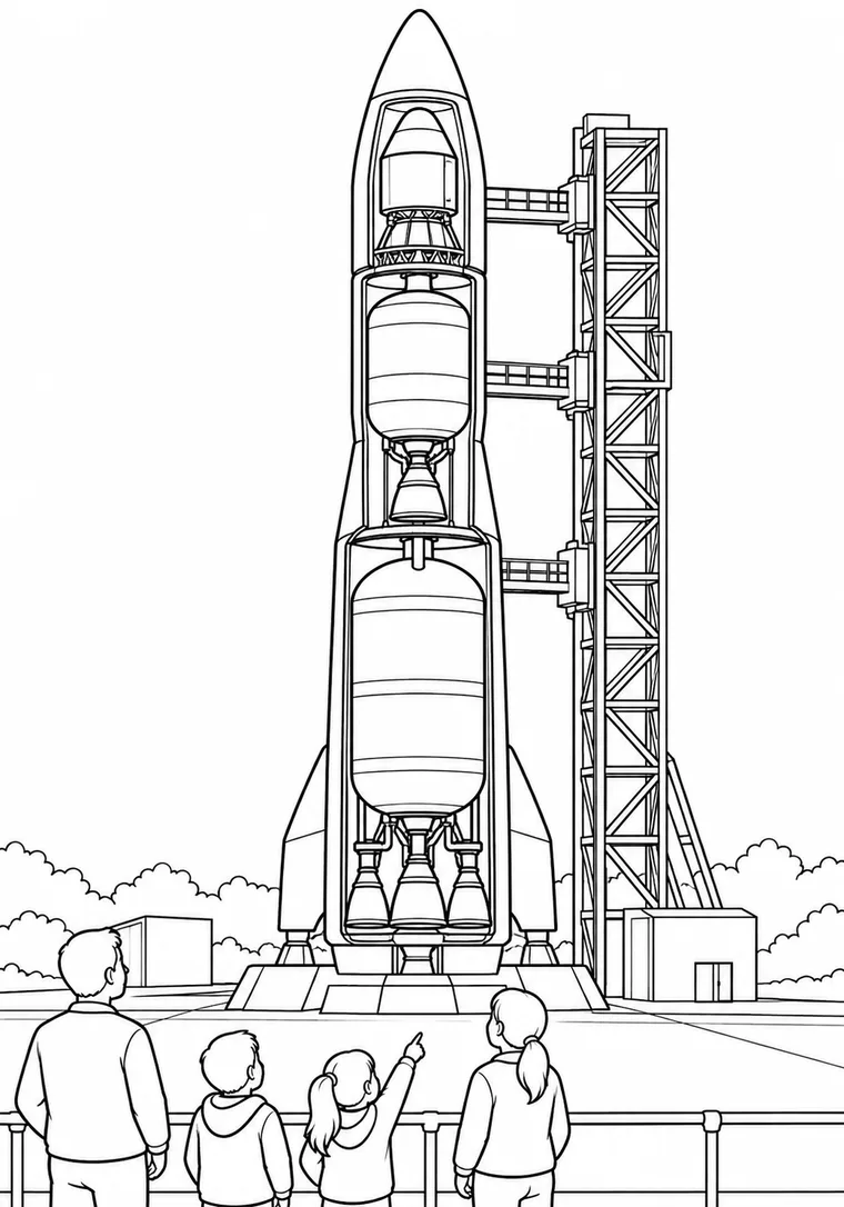 Dreistufige Rakete im Querschnitt