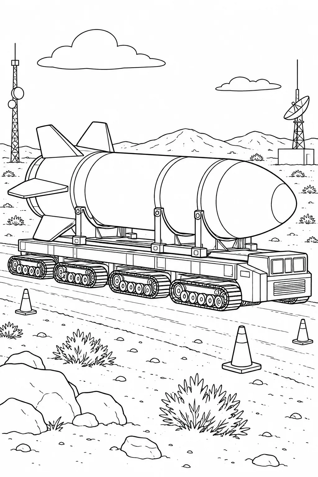 Forschungsrakete auf dem Transportfahrzeug