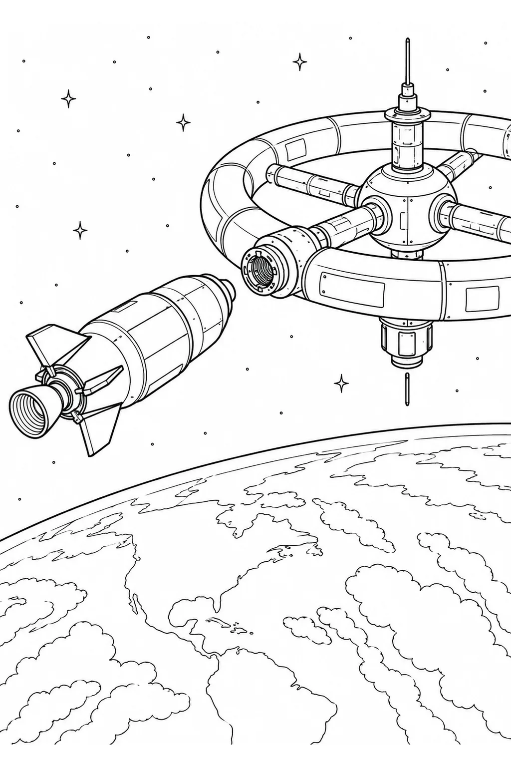 Frachtrakete an der Orbitalstation