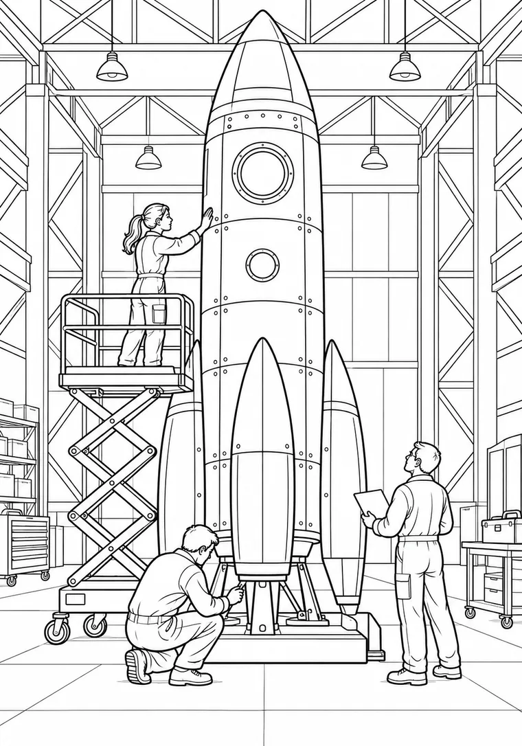 Rakete in der Montagehalle
