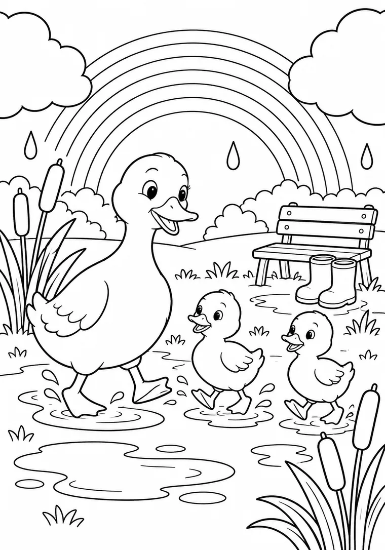 Entenfamilie unter dem Regenbogen
