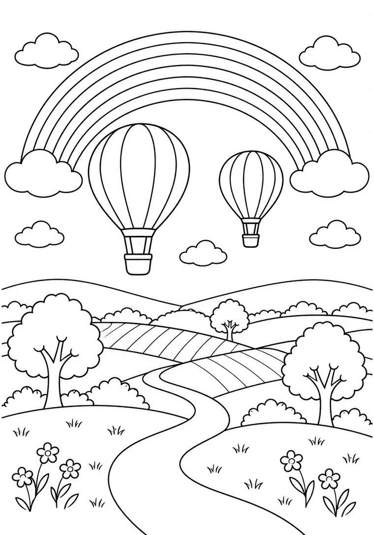 Regenbogen mit Heißluftballons