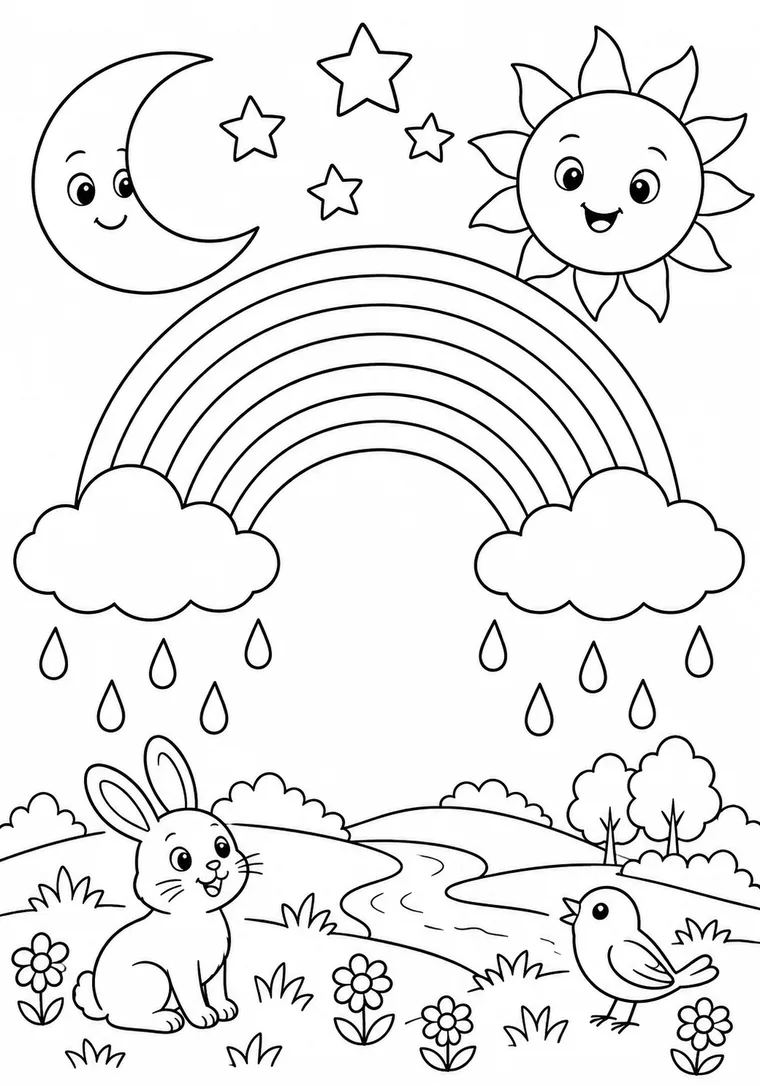Regenbogen mit Sonne und Mond