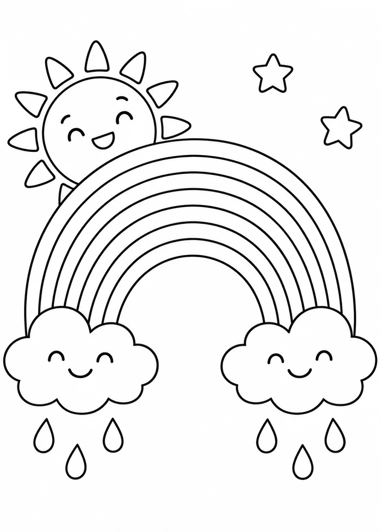 Regenbogen mit Sonne und Wolken
