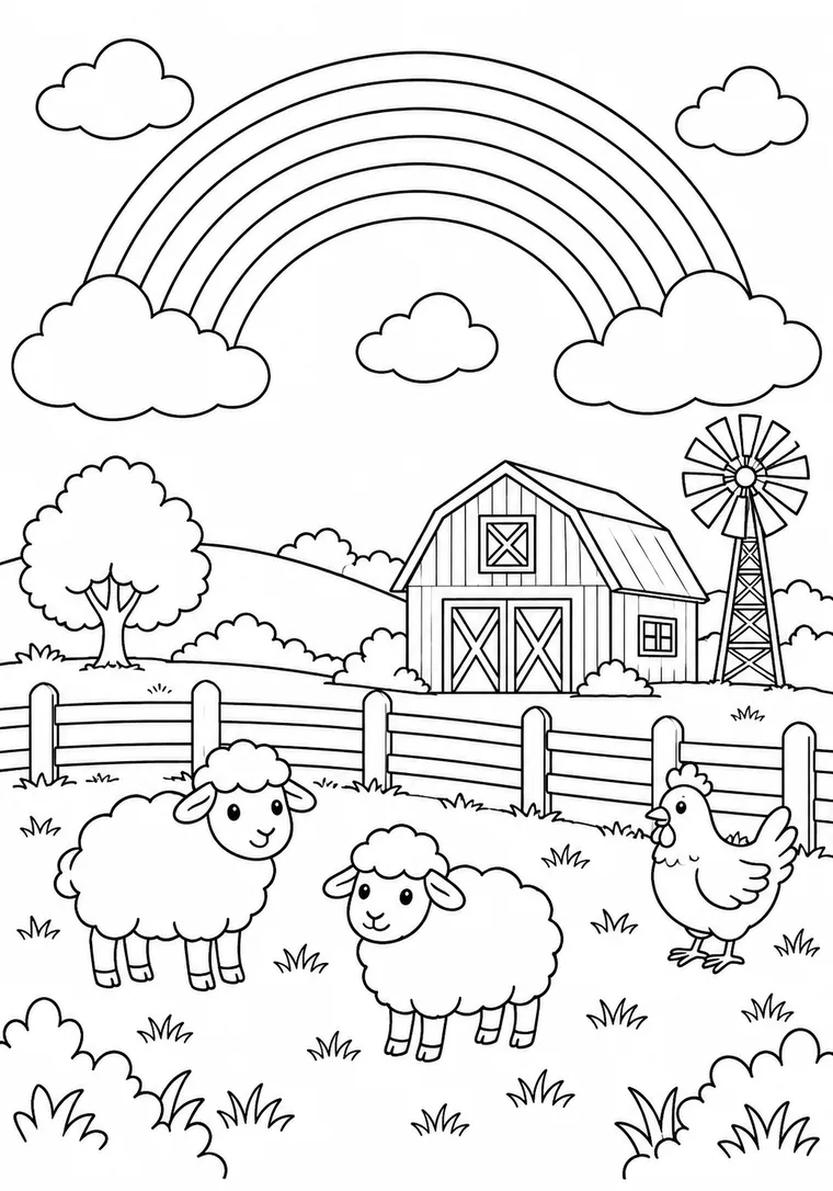 Regenbogen über einem Bauernhof