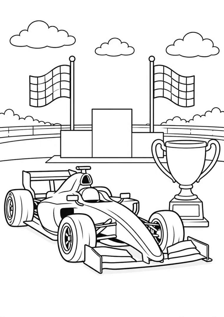 Rennauto mit Pokal