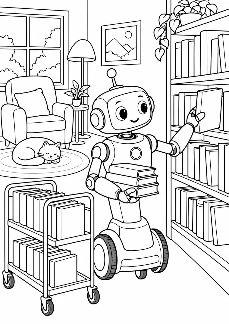 Bibliotheksroboter mit Büchern