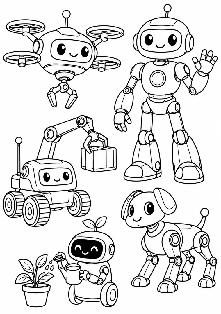 Fünf verschiedene Roboter