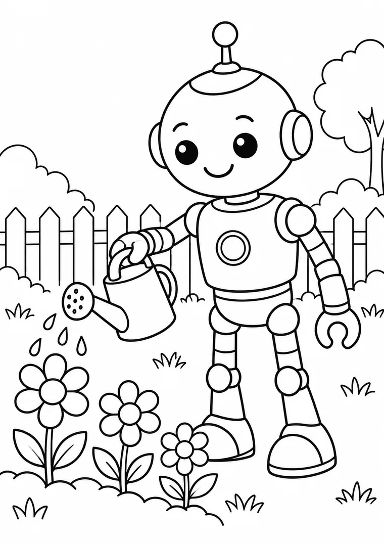 Roboter gießt Blumen