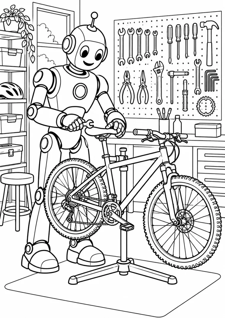 Roboter repariert ein Fahrrad