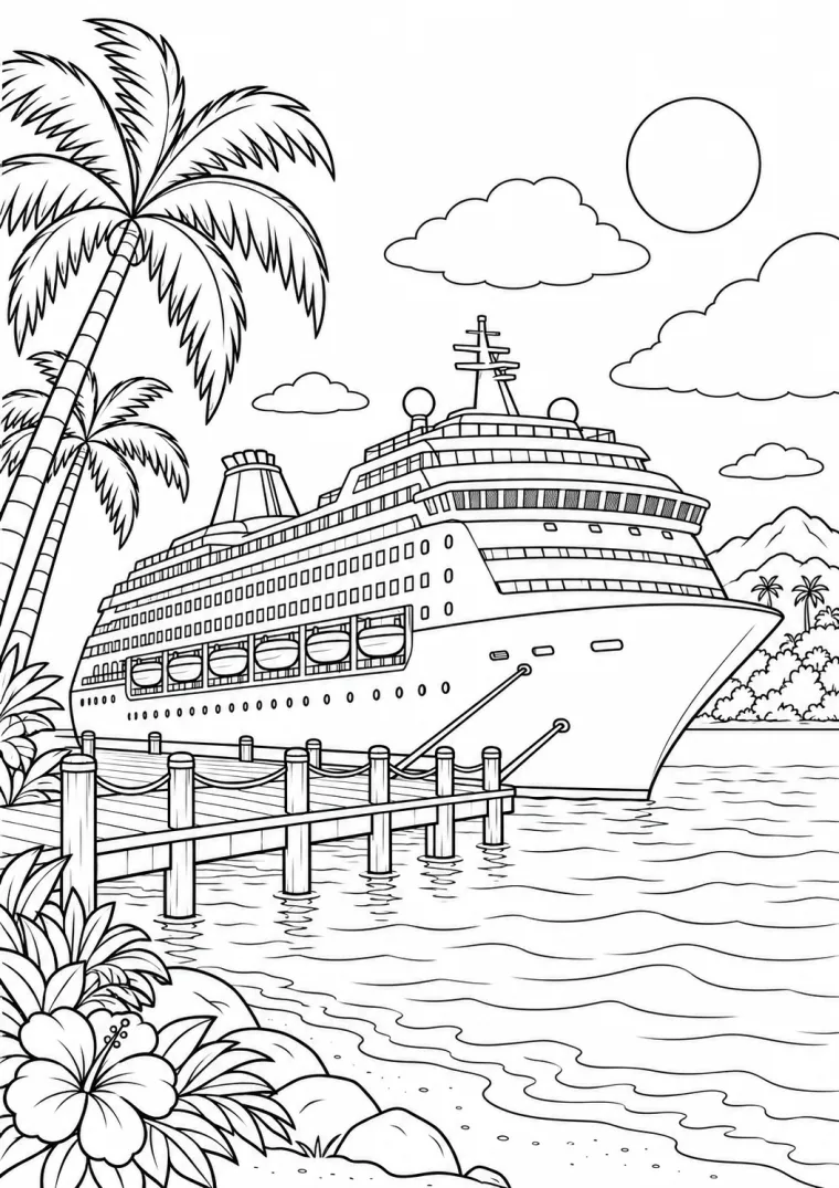 Kreuzfahrtschiff an der Tropeninsel