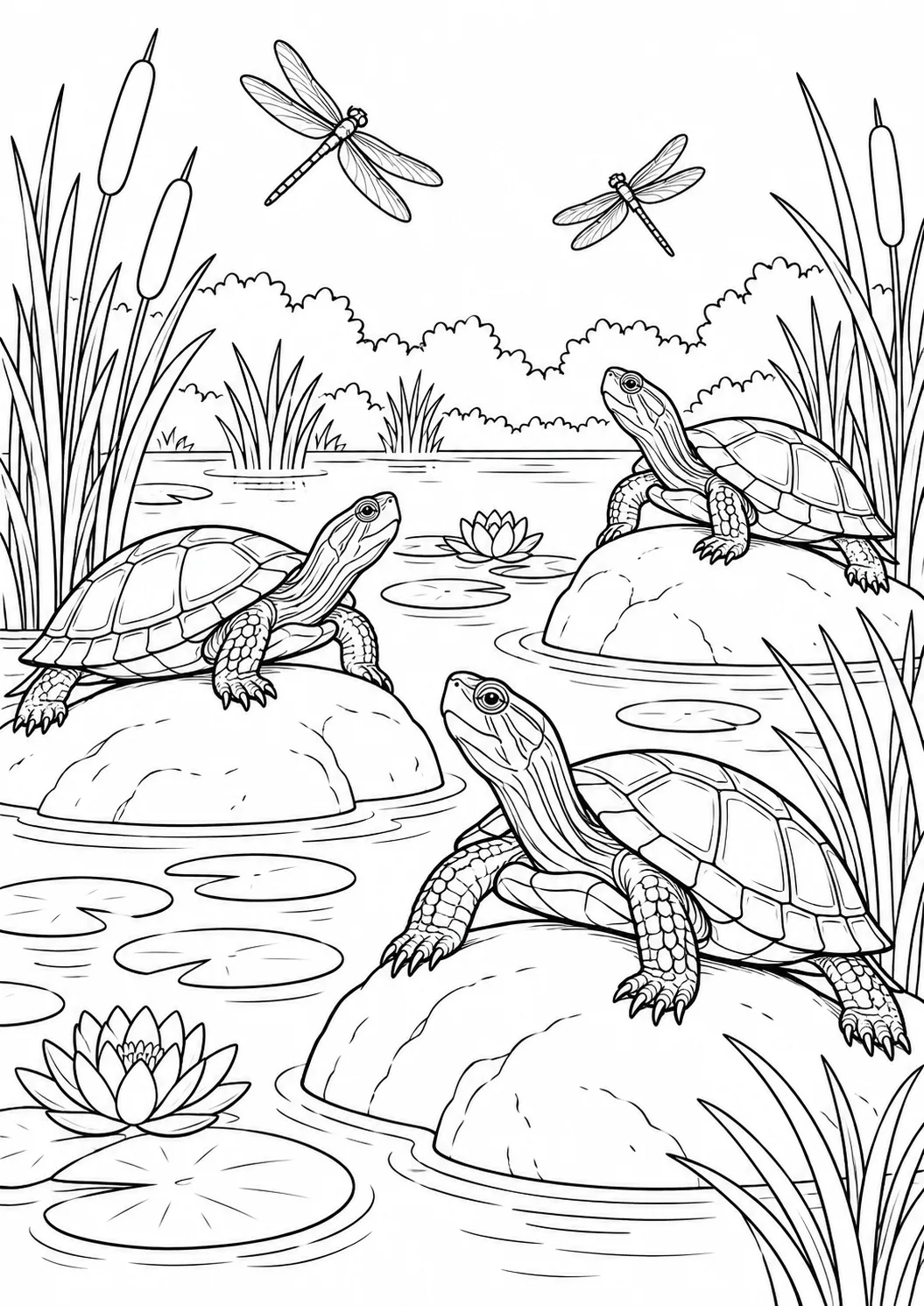 Drei Teichschildkröten auf Felsen