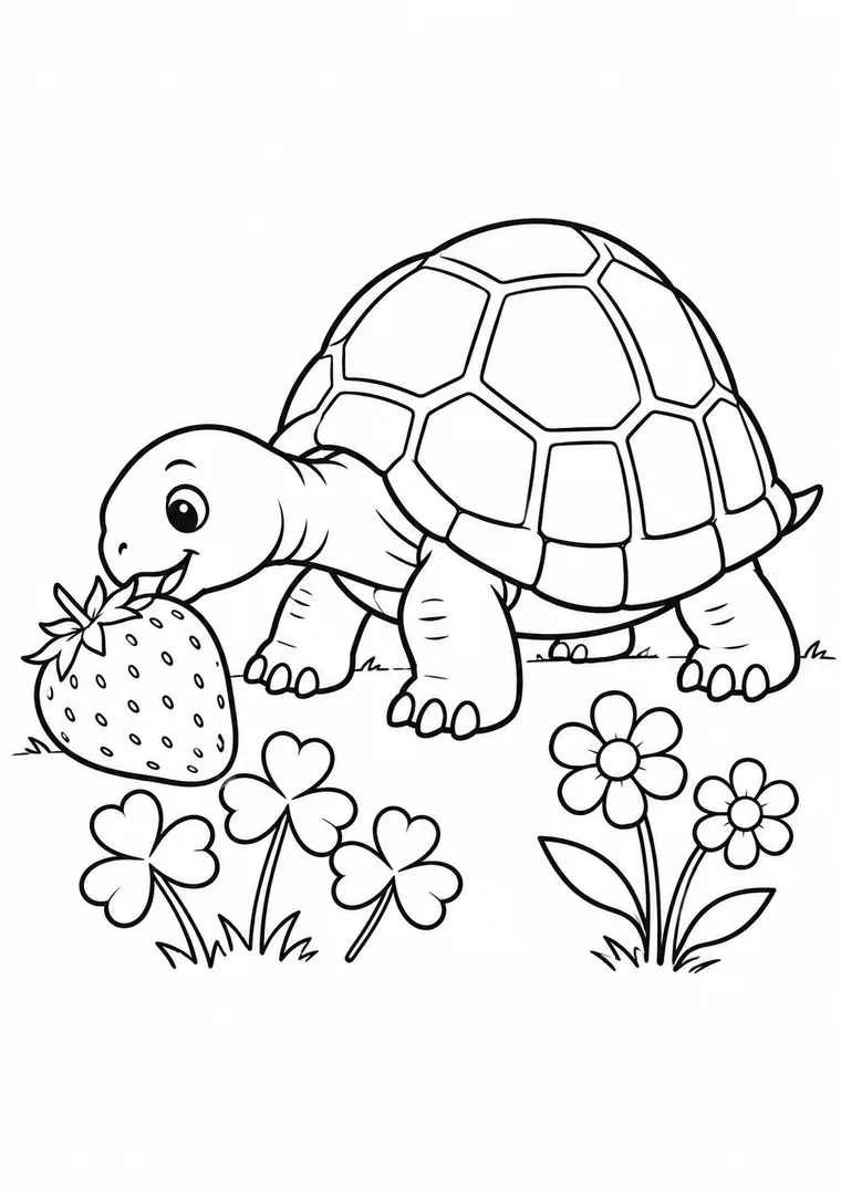 Landschildkröte mit Erdbeere