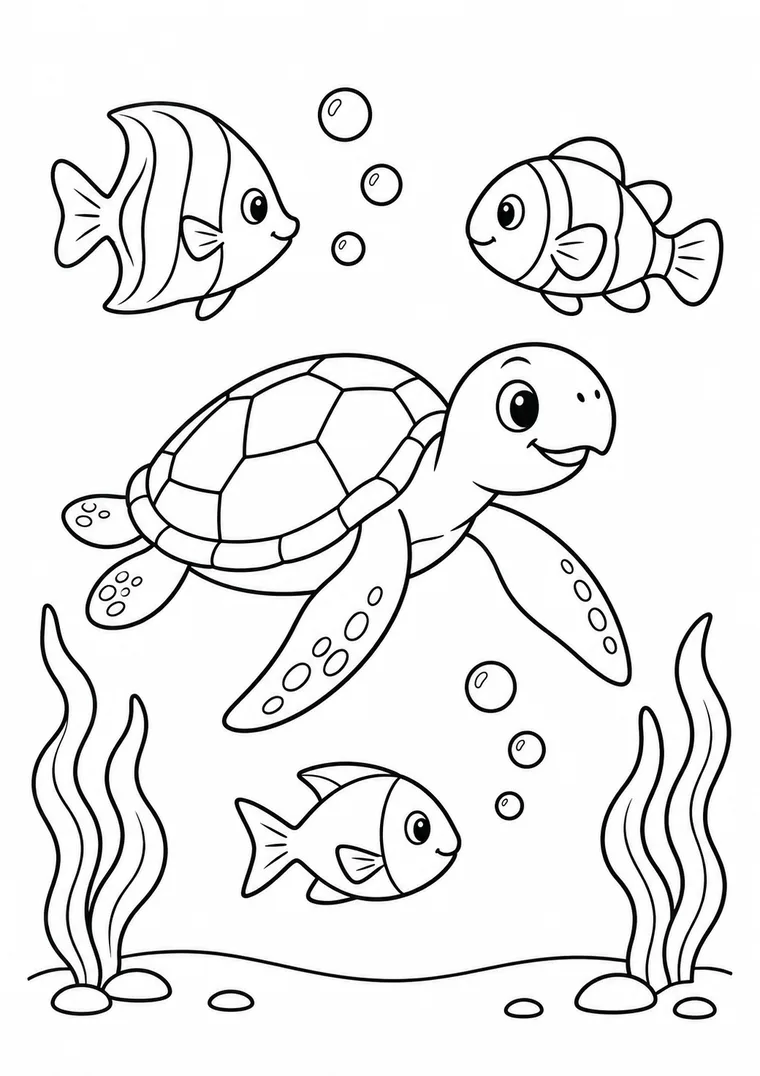 Meeresschildkröte mit Fischen