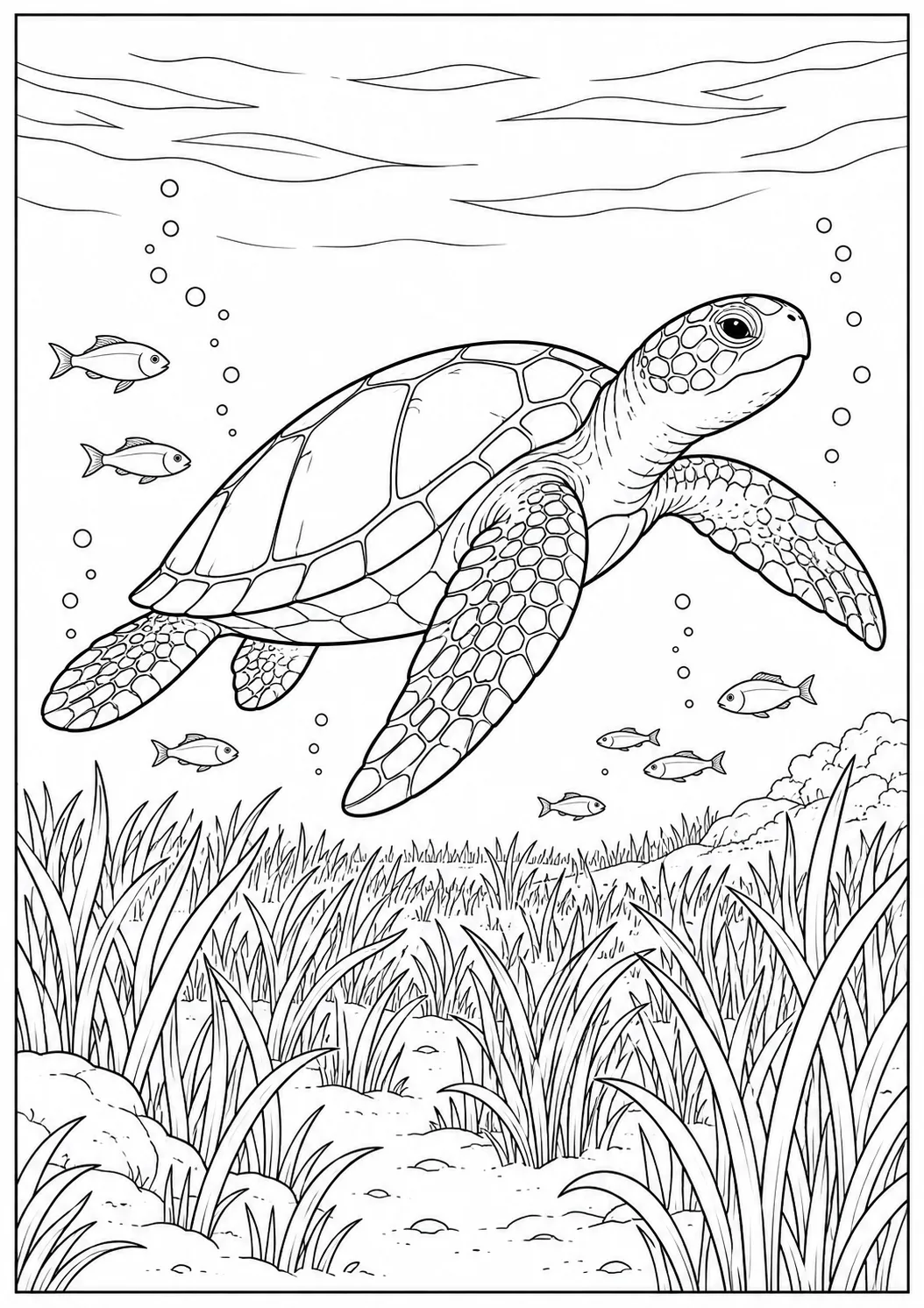 Meeresschildkröte über Seegras