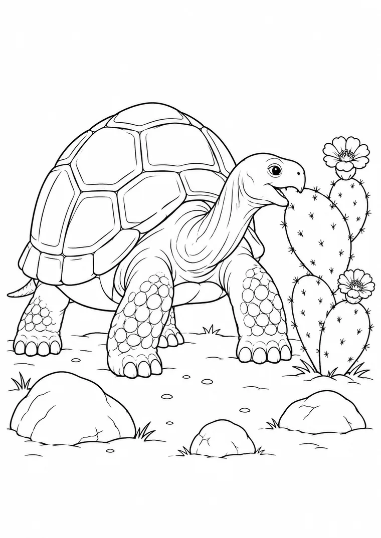 Riesenschildkröte am Kaktus