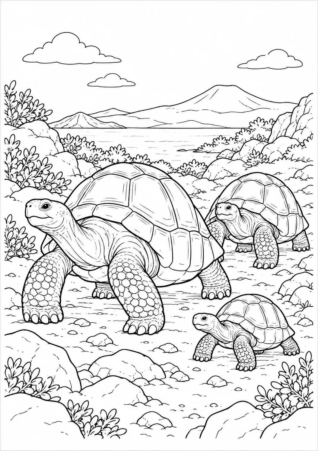 Riesenschildkröten auf einem Inselpfad