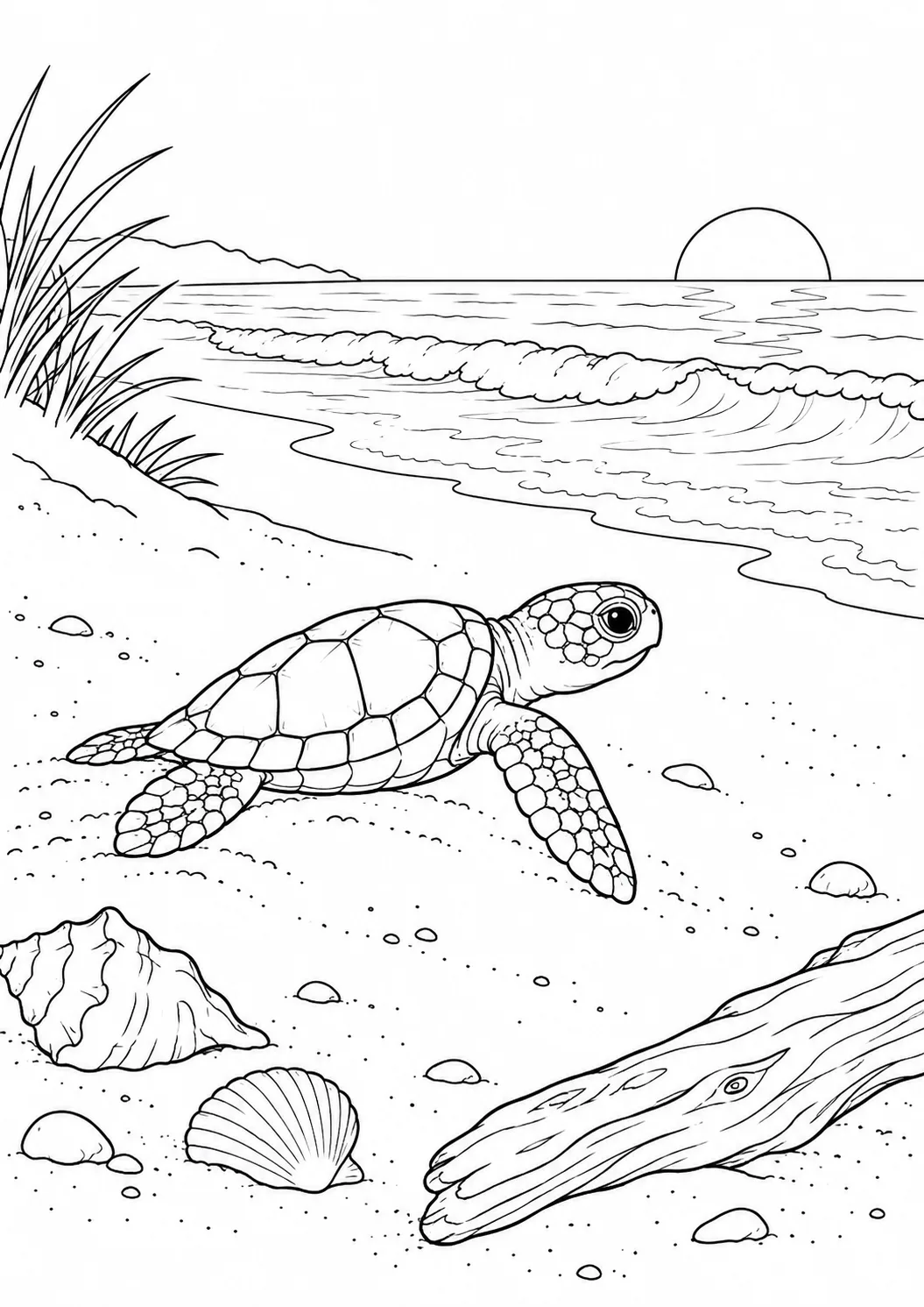 Schildkrötenbaby zwischen Muscheln