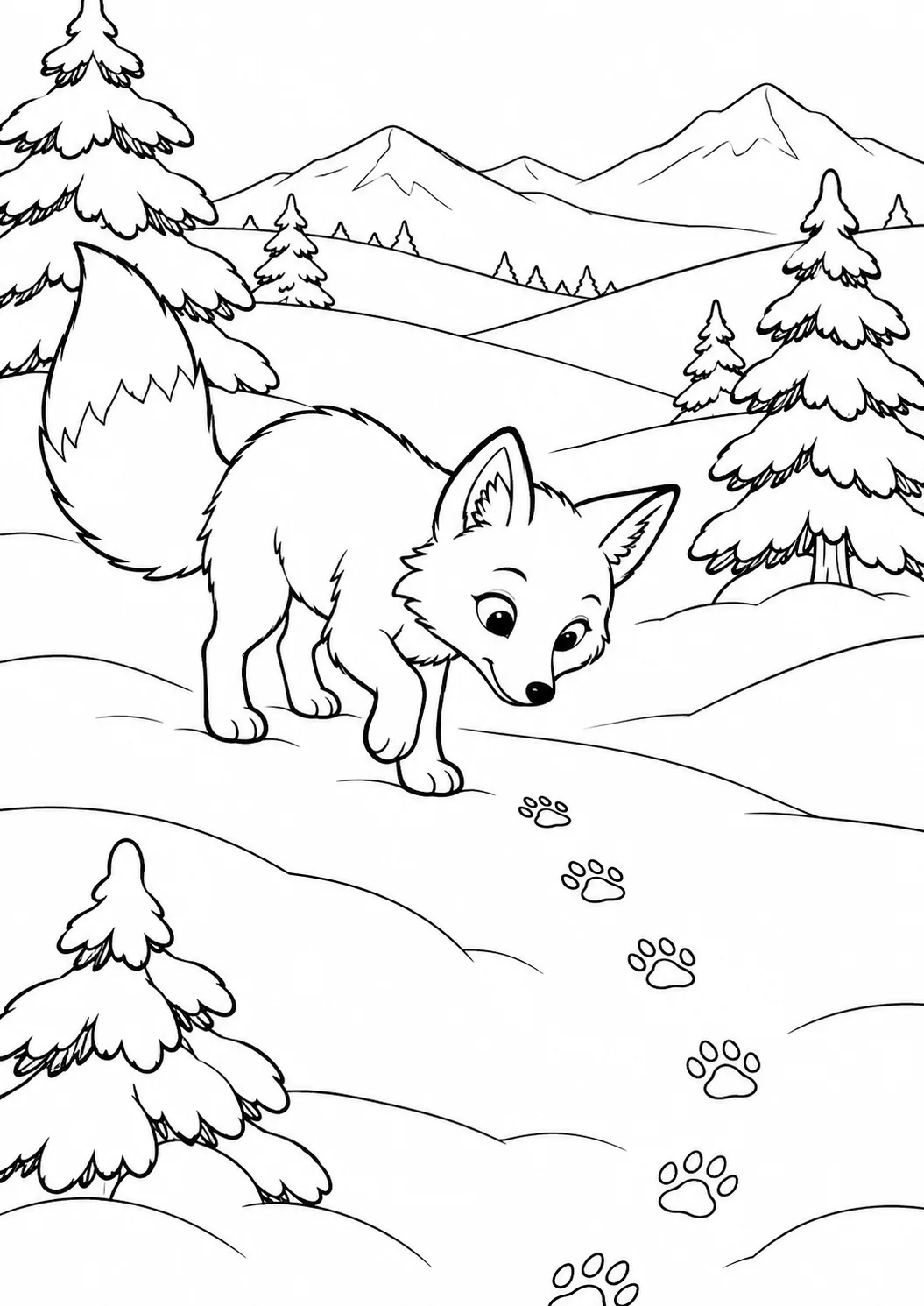Fuchs folgt Spuren im Schnee