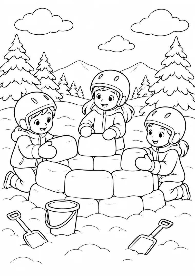 Kinder bauen eine Schneefestung