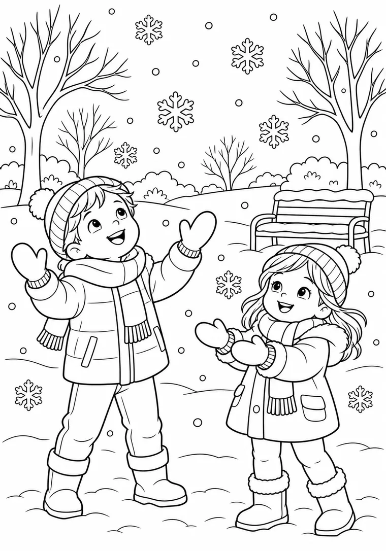 Kinder fangen Schneeflocken