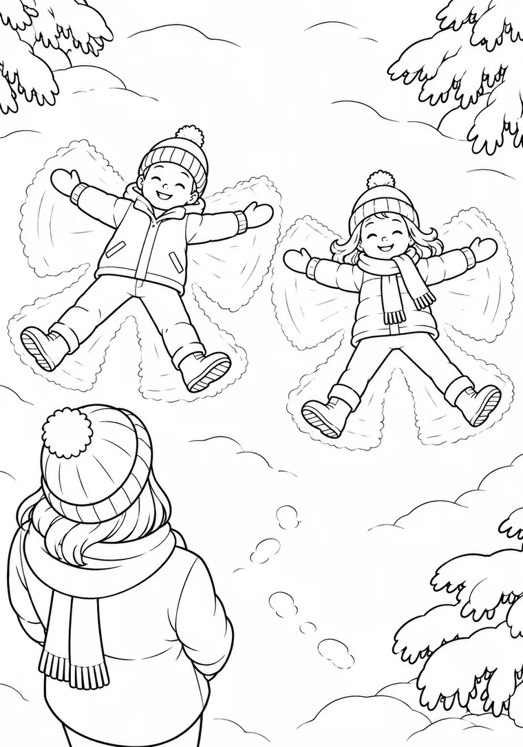 Kinder machen Schneeengel