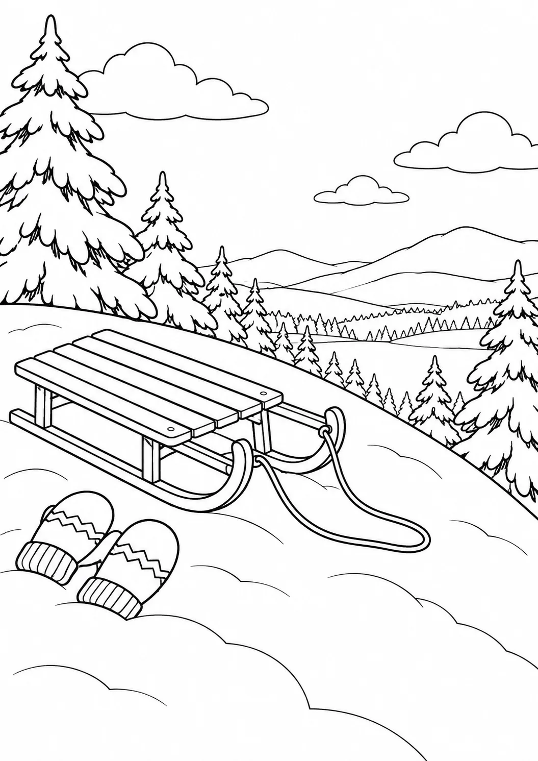 Schlitten auf dem Schneehügel