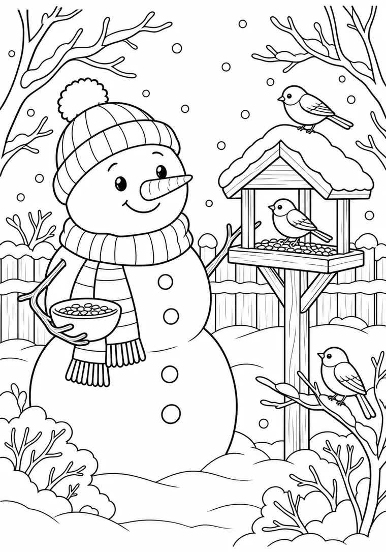Schneemann am Vogelhaus