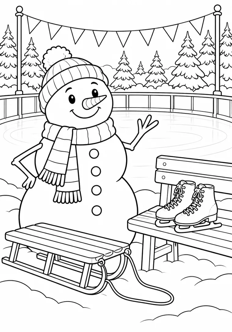 Schneemann an der Eisbahn