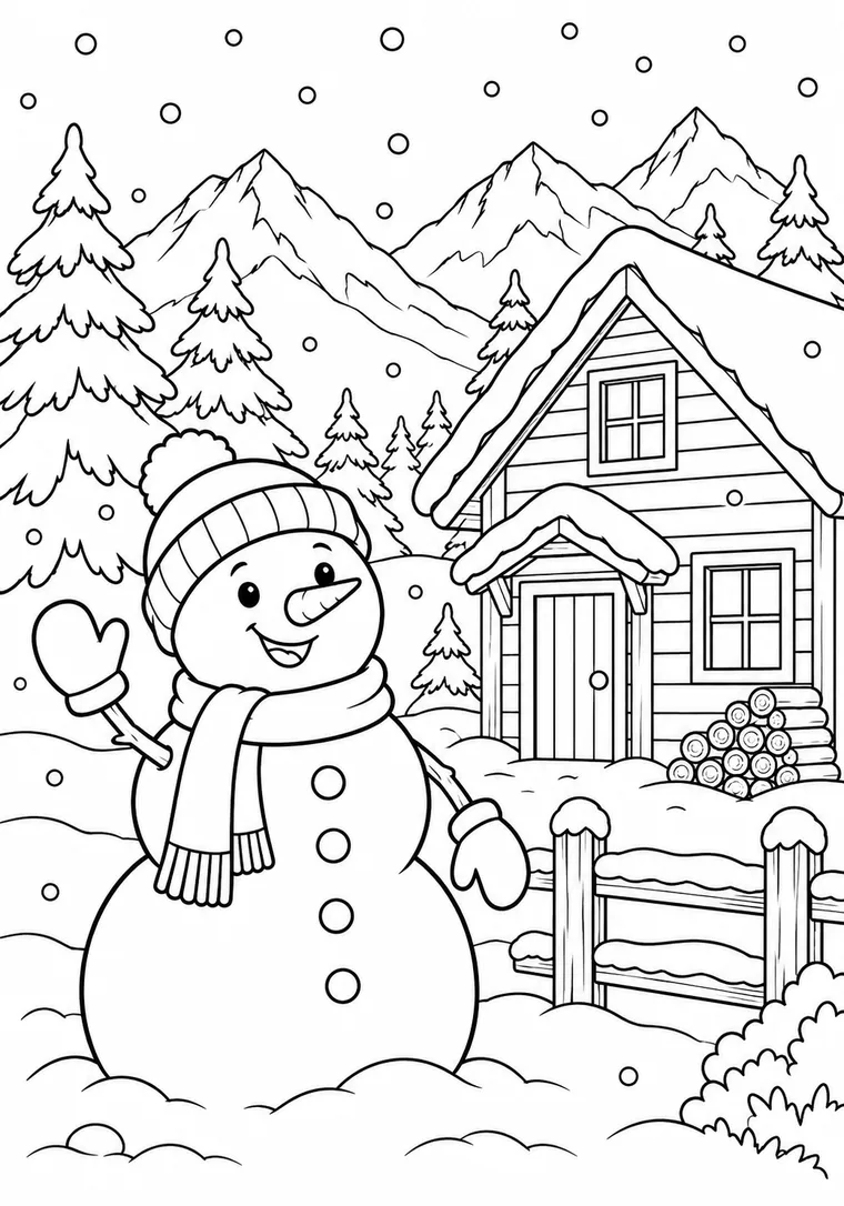 Schneemann an der Winterhütte