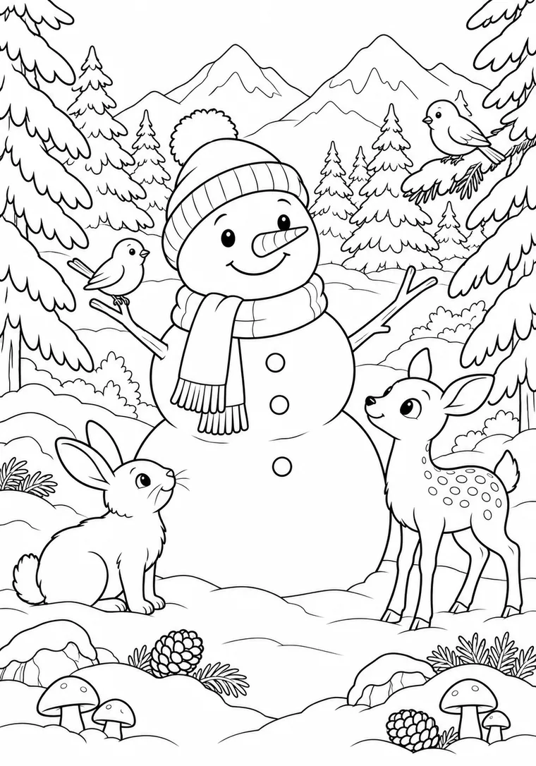 Schneemann mit Waldtieren