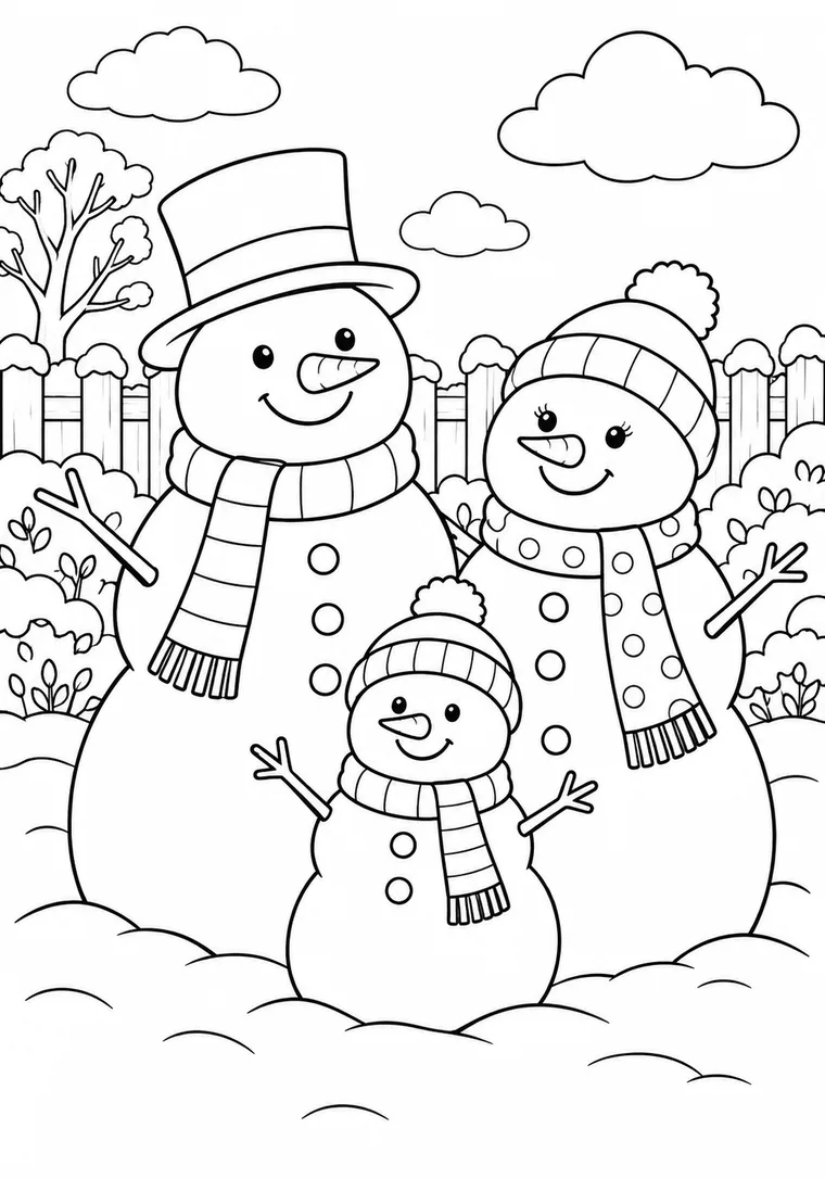 Schneemannfamilie im Garten