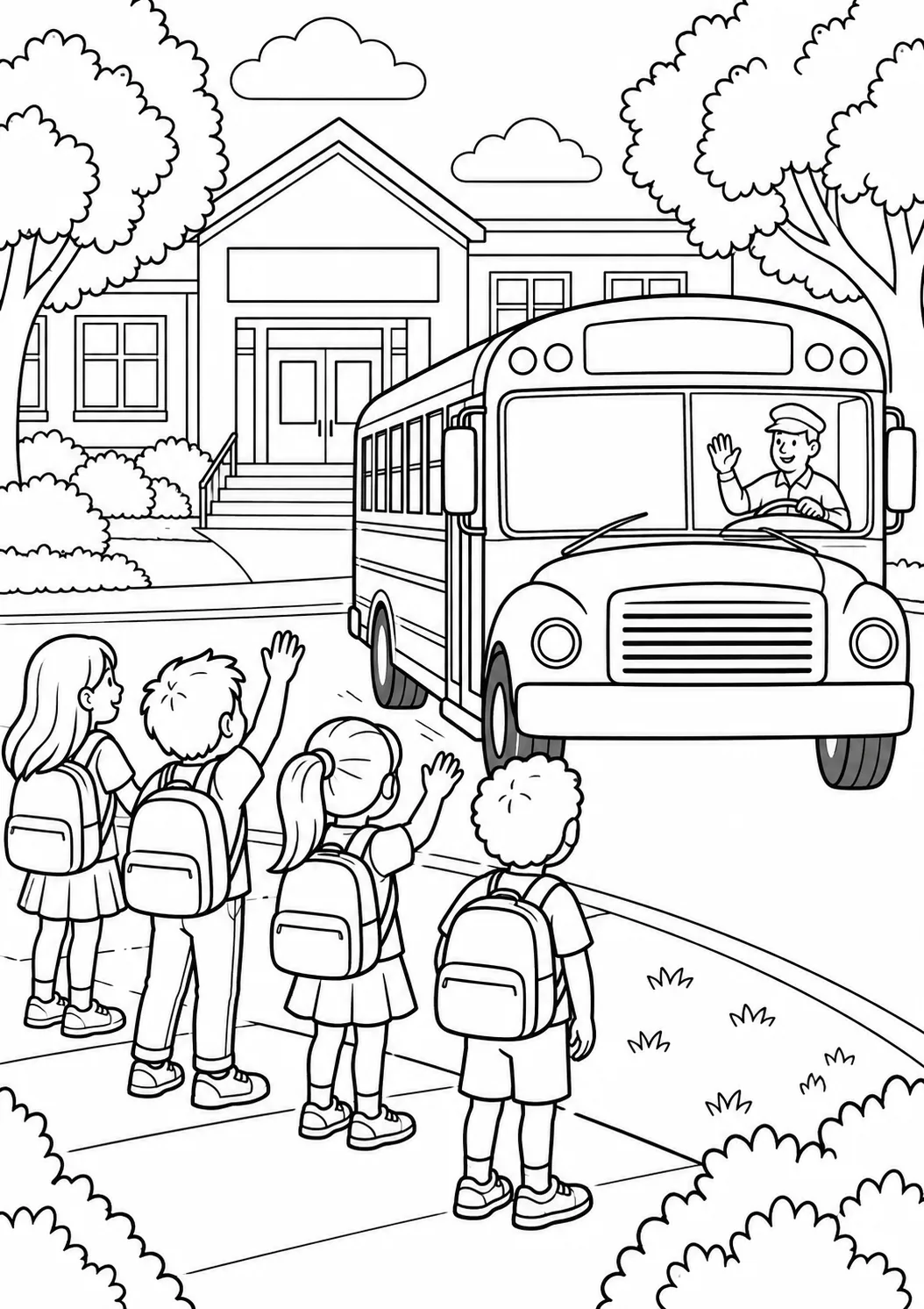 Schulbus an der Schule