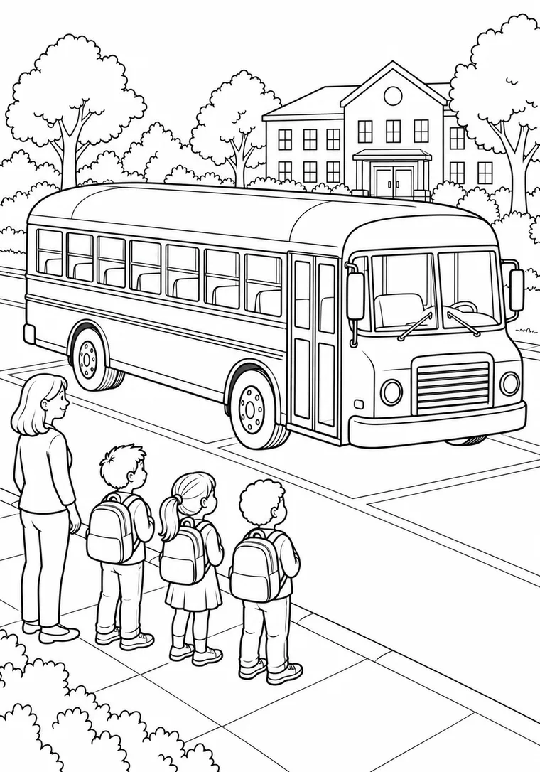Schulbus vor der Schule