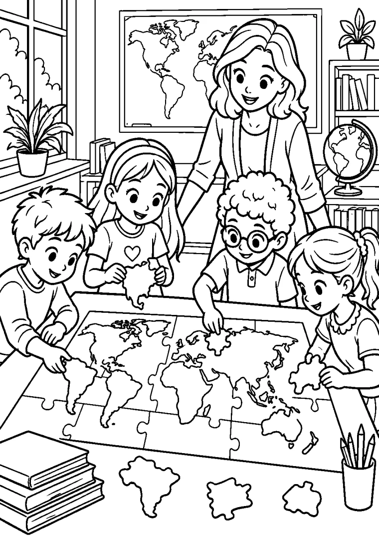 Weltkarten-Puzzle in der Klasse