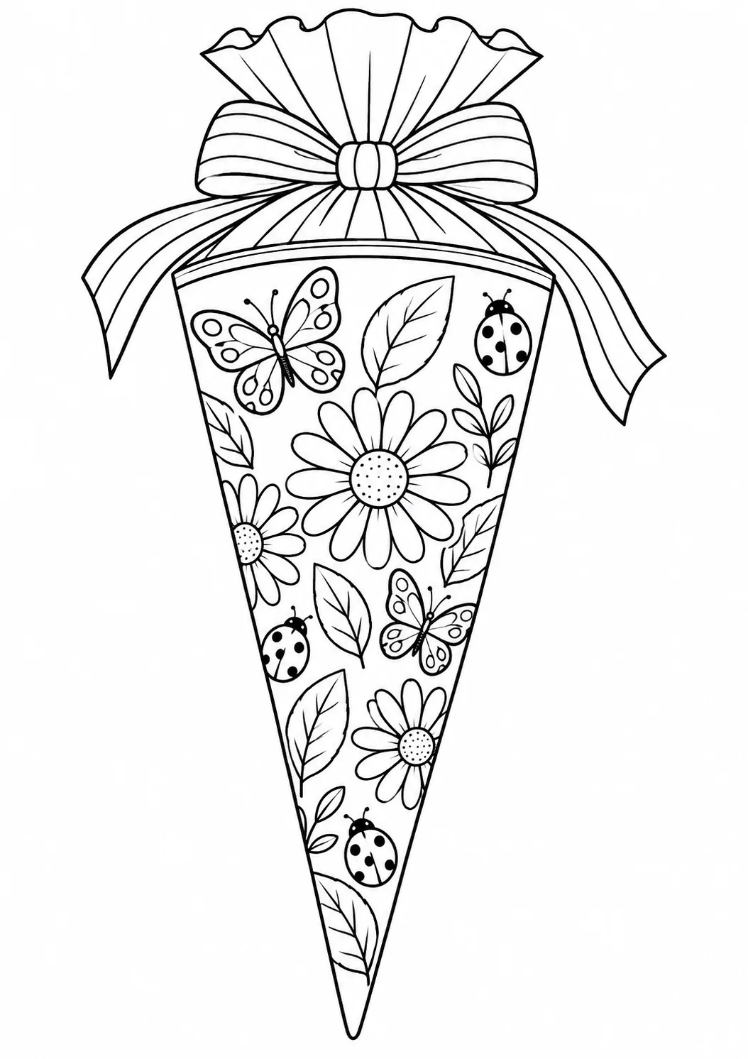 Schultüte mit Blumen und Insekten