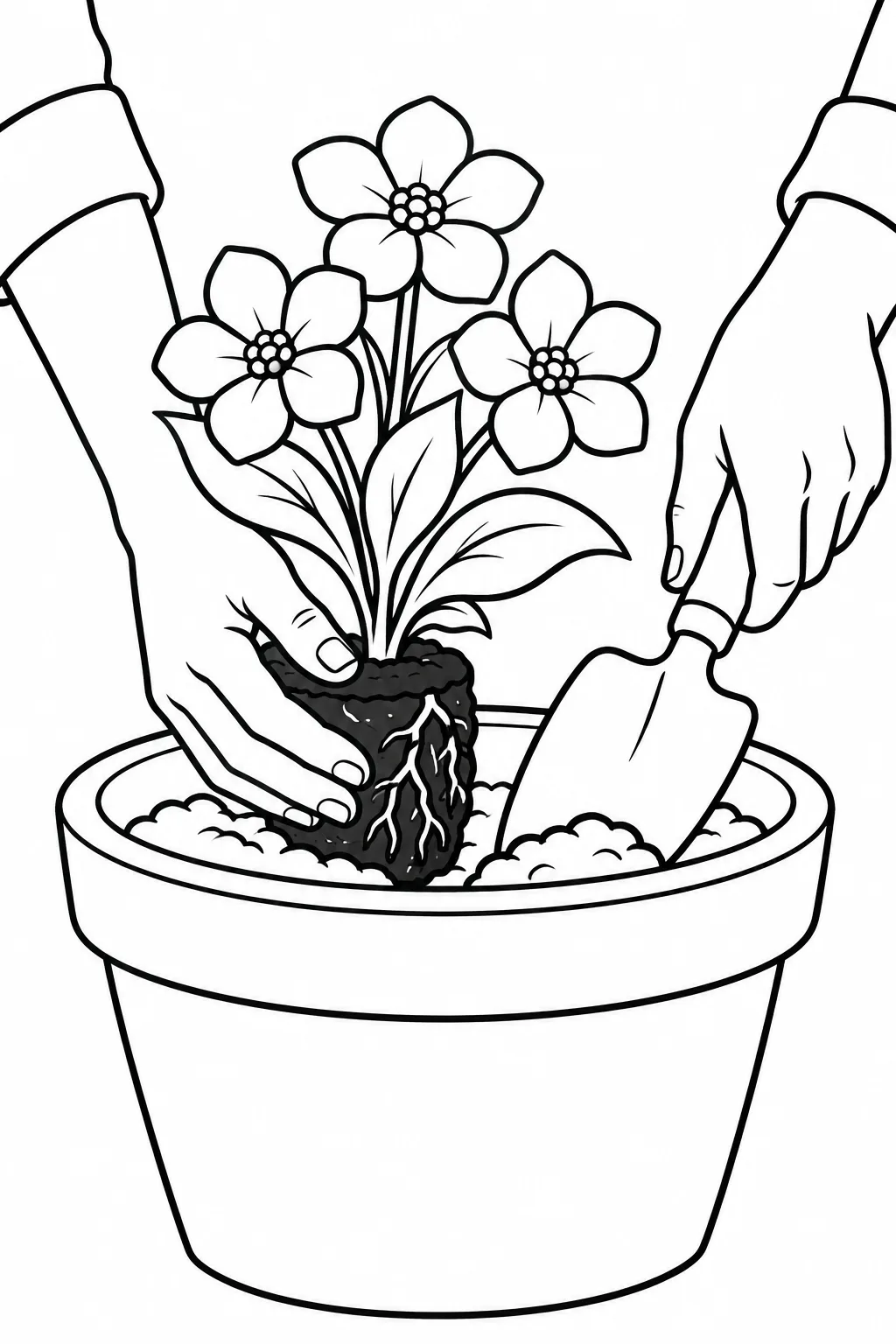 Blume in einen großen Topf pflanzen